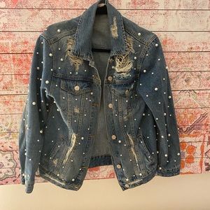 Pearl embellished jean jacket